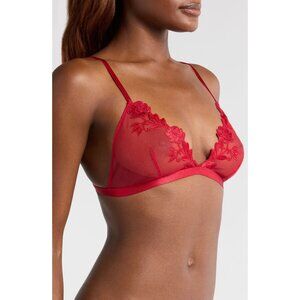 🆕ETAM Sheer Mesh  Desinvolte Embroidered Triangle Bra 36D Red